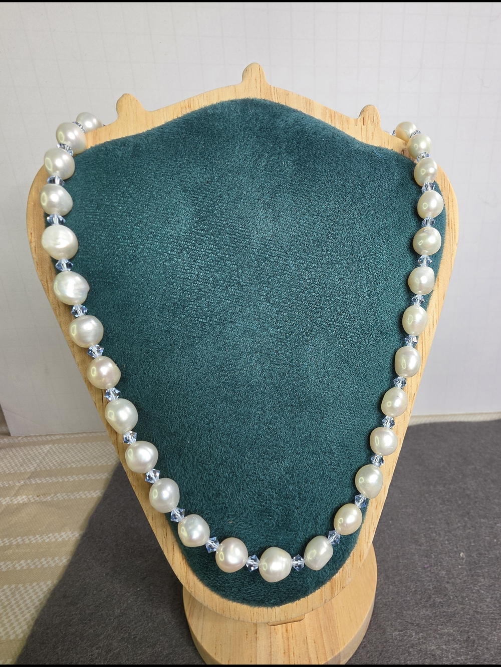 Vintage Baroque Pearl and Light Blue Crystal Necklace - Women's Jewelry